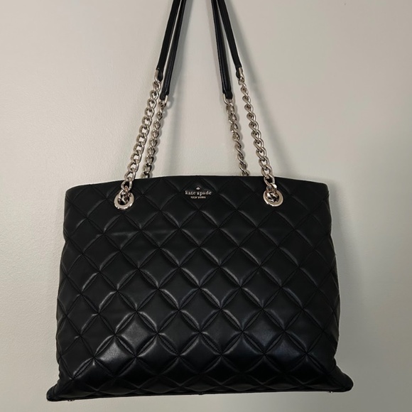 Kate Spade Quilted Leather Shoulder Bag + Matching Wallet | Classic Black Gold H - Picture 2 of 8